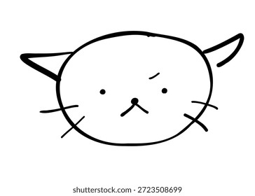 Slightly Angry Cat Face Line Art Illustration