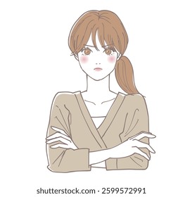 Slightly angry woman, arms folded.