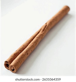 A slightly blurry, stylized image shows two cinnamon sticks lying diagonally across a bright white surface, the ends overlapping.