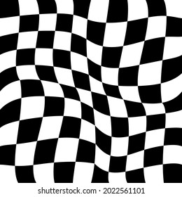 Slightly curved racing flag. Vector checker twisted ornament.