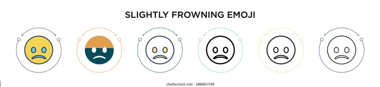 Slightly frowning emoji icon in filled, thin line, outline and stroke style. Vector illustration of two colored and black slightly frowning emoji vector icons designs can be used for mobile, ui, web