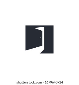 slightly open door in dark, black and white versions for company's brand