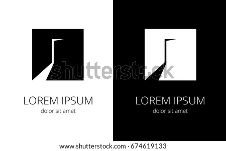 slightly open door in dark, black and white versions for company's brand