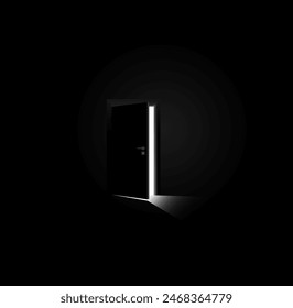 A slightly open door from a dark room. Coming out of a dark room into the light. Vector illustration