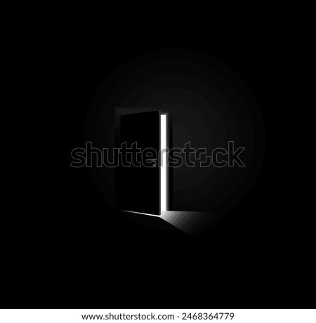 A slightly open door from a dark room. Coming out of a dark room into the light. Vector illustration