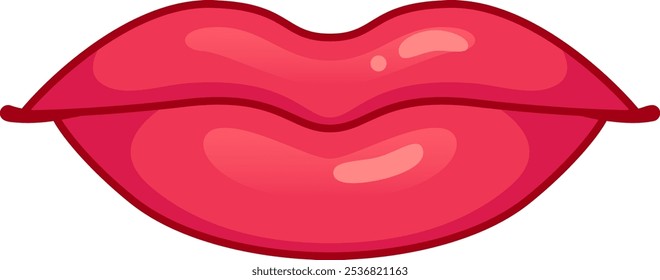 Los labios rojos brillantes ligeramente abiertos muestran un gesto de beso o habla en una ilustración de cerca