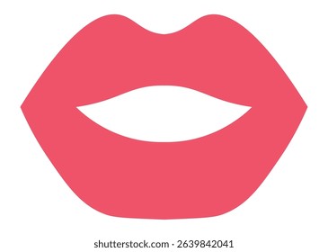 Slightly open red female lips showing white teeth represent happiness, sensuality, beauty, cosmetics, and a kiss, creating a striking visual on a white background