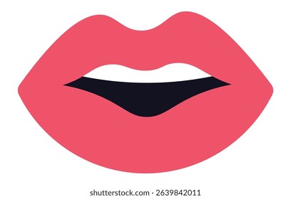 Slightly open red lips revealing teeth and tongue, expressing communication through talking or singing, presented as an isolated illustration on a clean white background