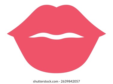 Slightly open red woman's lips showing white teeth is isolated on a white background and represents sensuality, beauty, cosmetics, and femininity