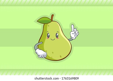 CARA LIGERAMENTE SONRIENTE, LIGERAMENTE, SONRIENTE Emoción facial. Gesto de la mano del dedo índice. Caricatura De Fruta De Pelo Verde Dibujando Ilustración De Mascota.