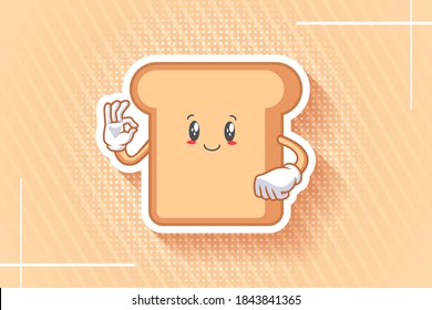 SLIGHTLY SMILE FACE, SLIGHTLY, SMILING, SMILE Face Emotion. Nice Hand Gesture. Bread Food Cartoon Drawing Mascot Illustration.