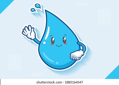 CARA LIGERAMENTE SONRIENTE, LIGERAMENTE, SONRIENTE, SONRIENTE Emoción facial. Gesto de mano ondulante. Dibujo de dibujos animados de Water Drop Ilustración de mascota.