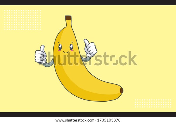 微かにほほ笑む顔 微かに微笑む顔 感情 2回親指を上げた手のジェスチャー バナナフルーツ漫画の描画マスコットイラスト のベクター画像素材 ロイヤリティフリー