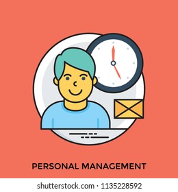
Slightly smiling cartoon character of a decent and well-managed adult human to enlighten personal management icon 
