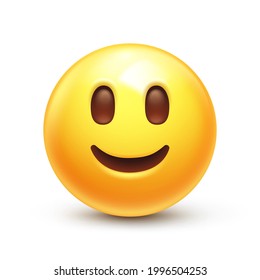 Slightly Smiling Emoji. Friendly Emoticon, Happy Yellow Face With Simple Closed Smile 3D Stylized Vector Icon