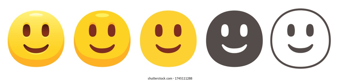 Slightly smiling emoji. Happy yellow face with simple open thin eyes and closed smile. Friendly emoticon flat vector icon set