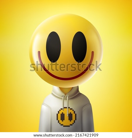 Slightly smiling face emoji design. Funny cartoon-styled emoticon character, vector illustration. New NFT collection