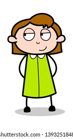 Slightly Smiling Face - Retro Office Girl Employee Cartoon Vector Illustration﻿