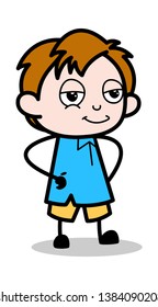 Slightly Smiling - School Boy Cartoon Character Vector Illustration