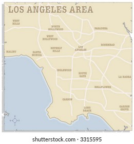 A slightly torn map of the Los Angeles area