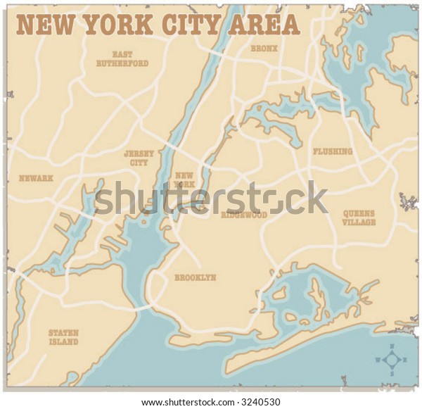 Slightly Torn Map New York City Stock Vector (royalty Free) 3240530