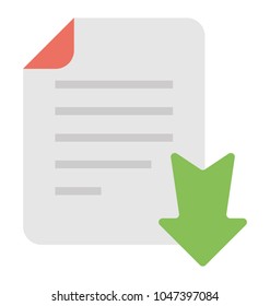 
A slightly turned document page with downward arrows concept of file download 
