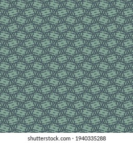 Slightly wavy rectangular patches on a background of interwoven lines. Blue wallpaper pattern. Decorative textured background.