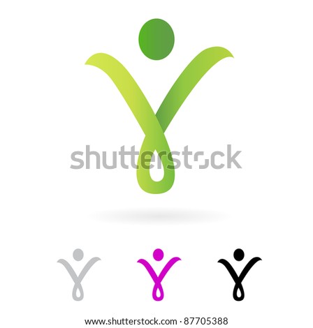 Slim abstract human silhouette sign isolated on white ( green )