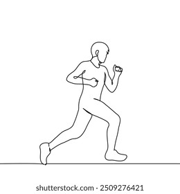 slim athletic man running full length profile - one line art vector. concept athlete, marathon, runner. Handmade vector not AI