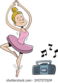 slim balerina girl in pink dress dancing