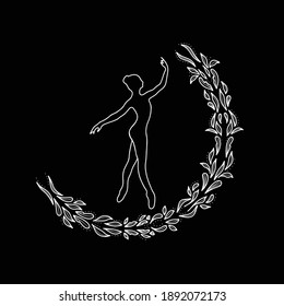 Slim ballerina with floral ribbon, logo, vector