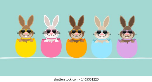 Slim Banner Five Easter Bunny Eggshell Sunglasses Turquoise