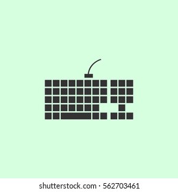Slim computer keyboard icon flat. Grey vector symbol on green background