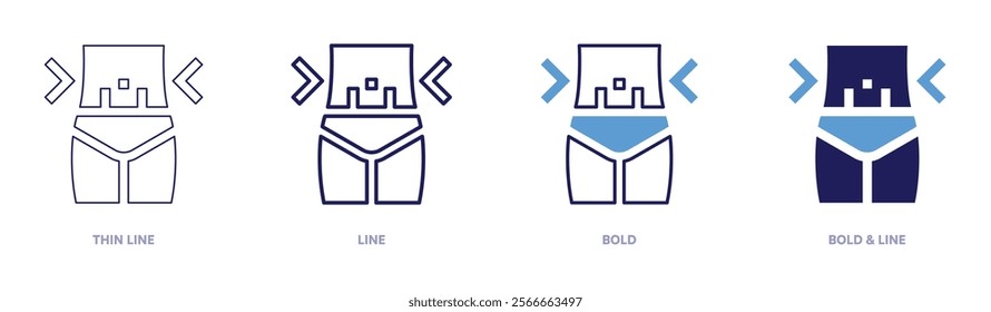 Slim down icon in 4 different styles. Thin Line, Line, Bold, and Bold Line. Duotone style. Editable stroke.