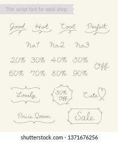 Slim elegant type for retail shops. Modern vector thin script sans serif font