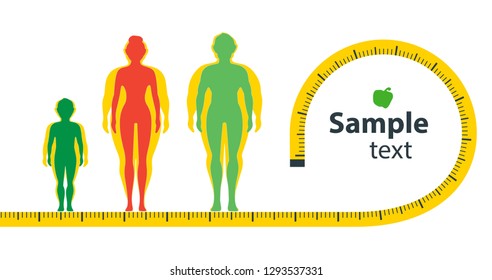 Hombre delgado y gordo, mujer y niño. La silueta corporal se solapa antes y después de la pérdida de peso. Ilustración vectorial de la familia Obese. Concepto de estilo de vida poco saludable.