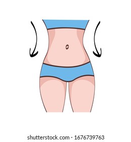 Slim female body shape vector illustration isolated on white background. Slim belly with arrows as concept for slim down procedures, exercises, healthy foods. Lose weight & get toned idea design.