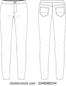 Slim fit denim technical drawing vector