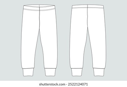 Slim fit Leggings pantalones de moda boceto plano Ilustración vectorial Plantilla frente, vista posterior aislado sobre fondo blanco. Maqueta de legging largo para mujer unisex CAD.
