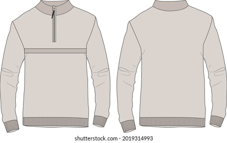 
Slim fit Long neck and zipper with sleeve jacket overall technical fashion sketch flat vector template in windcheater front and back view. Apparel Jacket Flat drawing vector mock up.