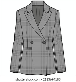 SLIM FIT NOTCH COLLAR DOULE BREASTED HERITAGE CHECK BLAZER FOR WOMEN CORPORATE WEAR VECTOR