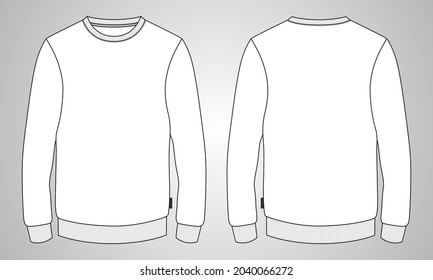 Paro delgado Cuello redondo Manga larga Camisas sudaderas moda técnica Placas Esbozos dibujo vectorial Para hombres. El diseño de ropa se burla de la ilustración CAD. Diseño de la moda de suéter aislado en blanco.