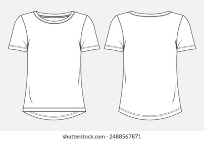 Slim fit shorts sleeve  t shirt tops blouse technical drawing fashion flat sketch vector illustration template for women's and ladies.