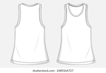 Slim fit tank tops technical drawing fashion flat sketch vector illustration for ladies 