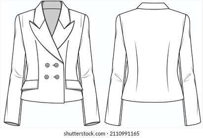 BLAZER DE DOULE DE COLLAR DOULE BREASASTED DE APLASTANTE PARA MUJERES EMPRESARIAS UTILIZADAS EN ARCHIVO DE VECTOR EDITORIAL