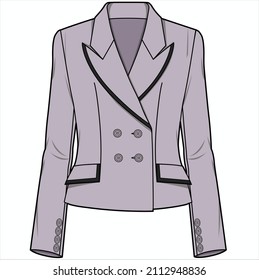 BLAZER DE DOULE DE COLLAR DOULE BREASASTED DE APLASTANTE LIGERO CON DETALLE DE TIPIFICACIÓN DE CONTRASTE PARA LAS MUJERES EMPRESAS UTILIZADAS EN ARCHIVO DE VECTOR EDITORIAL