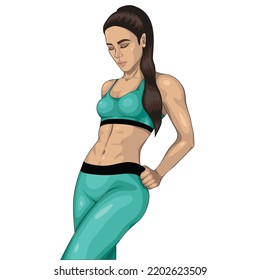 Slim Fit Woman With A Toned Body In Fitness Suit. Vector Illustration