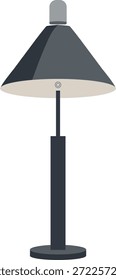 A slim floor lamp with a dark conical shade and simple round base.