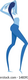 Slim girl in flat style for websites, connected with healthy,food,beauty,sports. Blue and white color with soft shades.