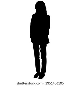 slim girl in jacket, trousers and shoes